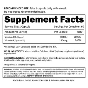 Vitamin D3 4000IU and K2 180mcg // 60 Capsules - Essentials - Strom Sports Nutrition